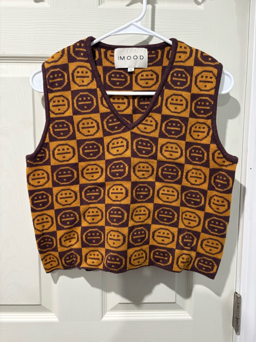 MOOD Checkerboard Smiley Knit Vest - Mustard & Plum
